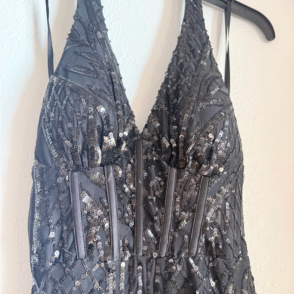 Elegant Black Sequin Halter Prom Dress
